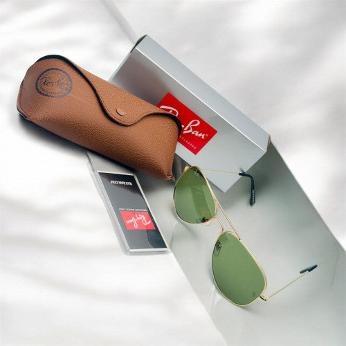 Gafas de sol Ray-Ban Aviator lentes verdes montura dorada con estuche de cuero